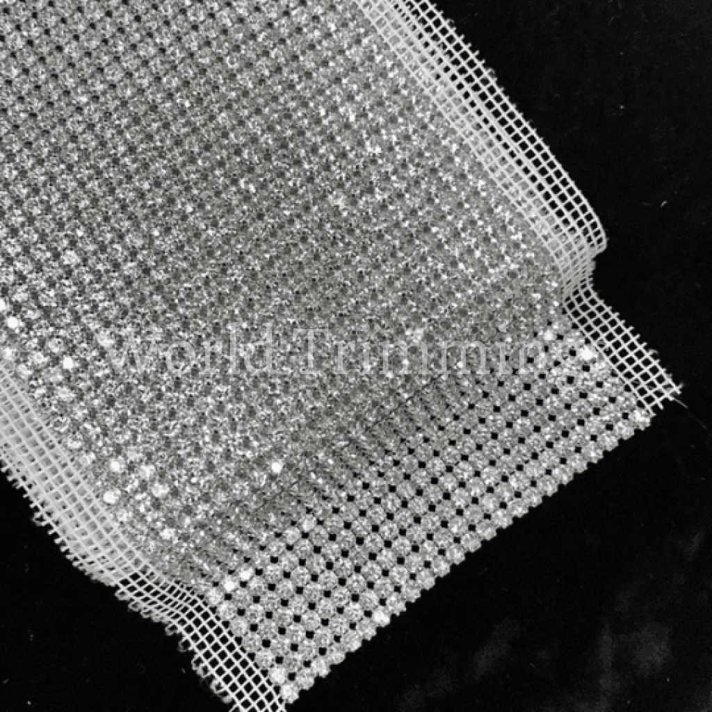 Crystal Rhinestone Mesh With Silver Setting Sewing Trim Wedding Cake Banding 1 Yard 24 Rows Bridal