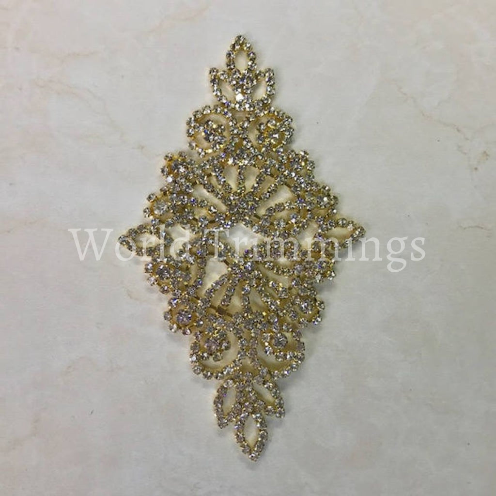 Diamond Shaped Crystal Rhinestone Applique Wedding Wedding Sash Crystal/gold Setting Bridal