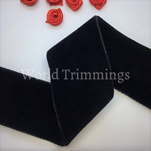 Double Face Nylvalour Swiss Velvet Nylon Ribbon 1.5-Inch Made In Switzerland/ Price Per Yard Black