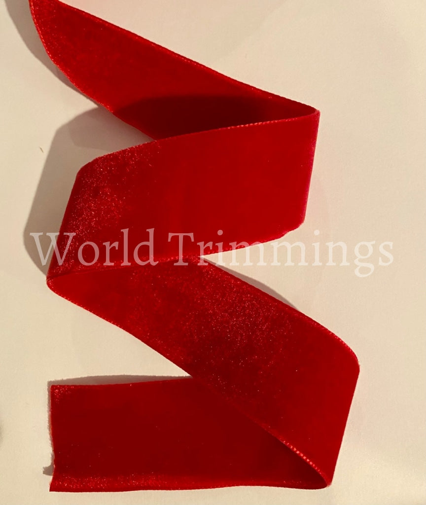 Double Face Nylvalour Swiss Velvet Nylon Ribbon 1.5-Inch Made In Switzerland/ Price Per Yard Red