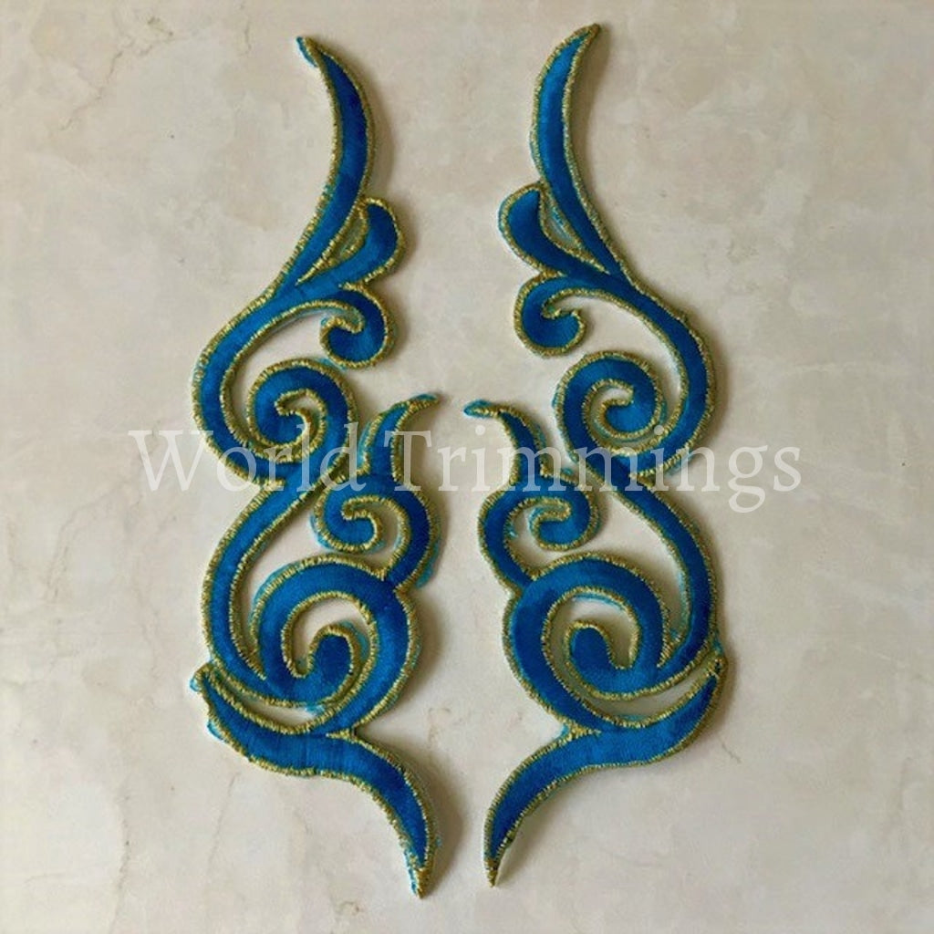 Embroidered Turquoise Blue With Gold Patch Applique Iron On Transfer Price For 2 Pcs Baby & Toddler