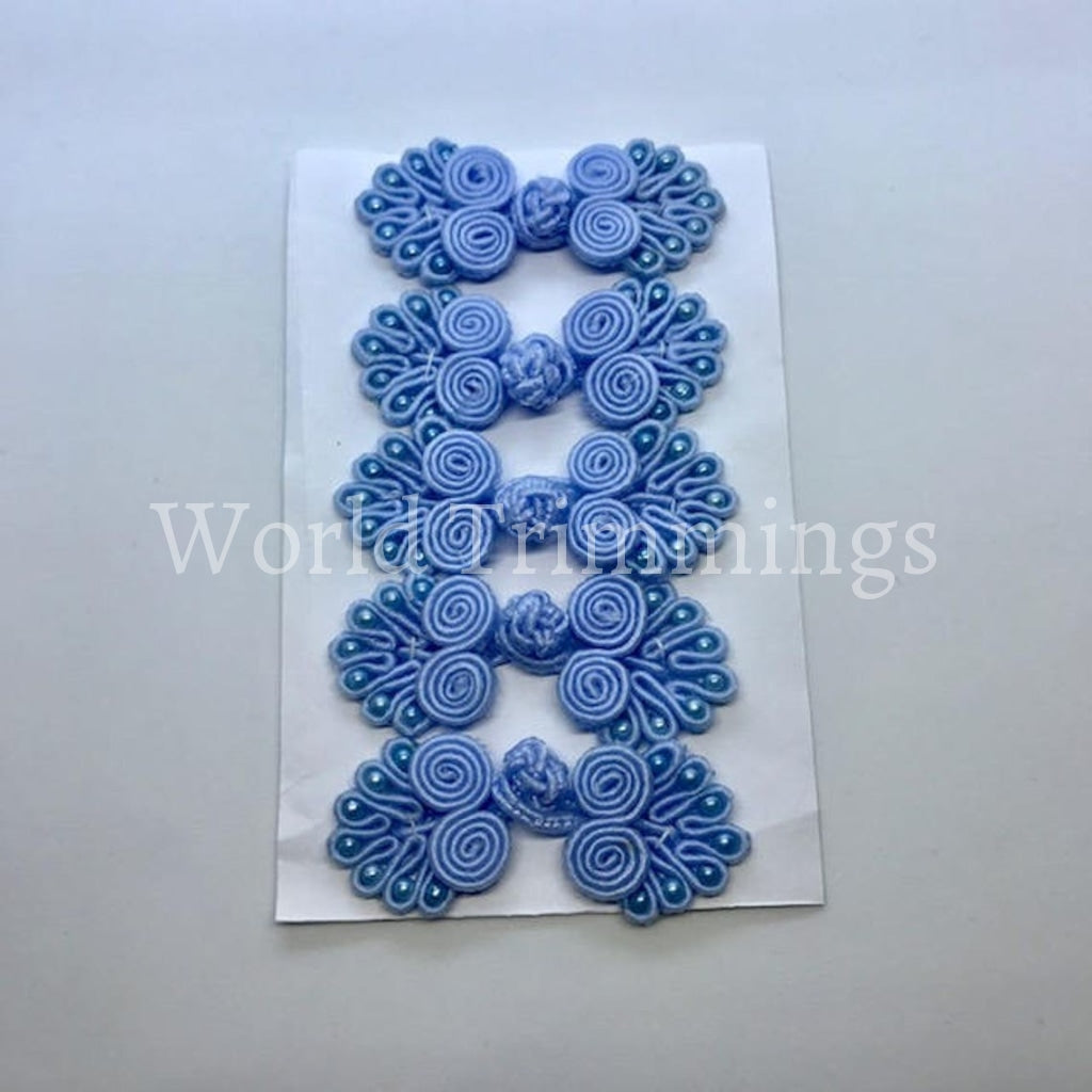 Five Pairs Of Bead Chinese Frogs Fasteners Closure Buttons Baby Blue Clothing Accessories