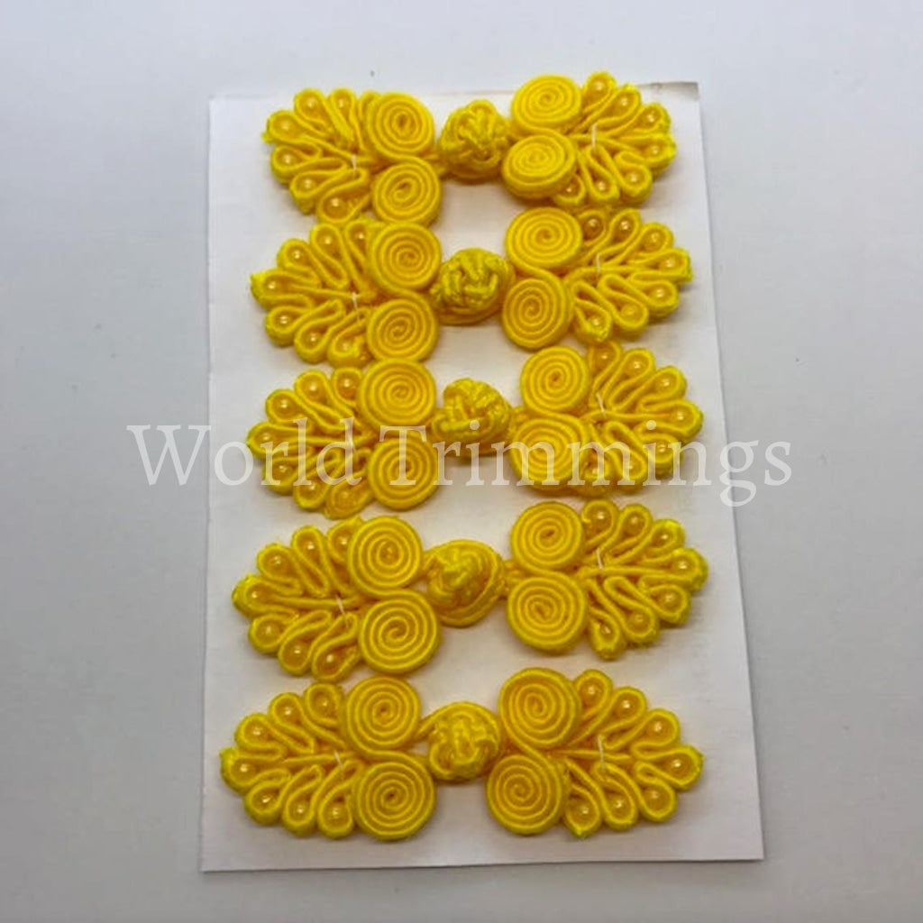 Five Pairs Of Bead Chinese Frogs Fasteners Closure Buttons Golden Yellow Clothing Accessories