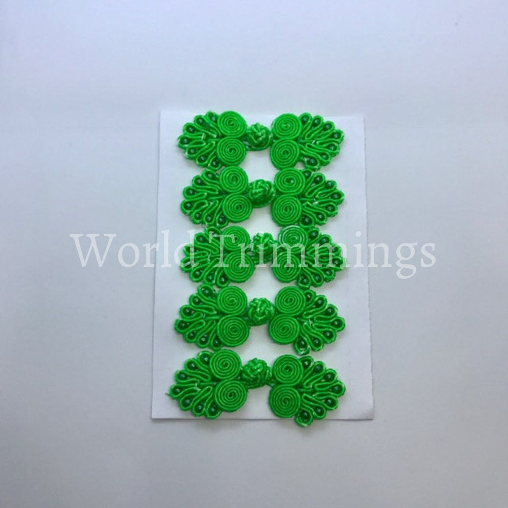 Five Pairs Of Bead Chinese Frogs Fasteners Closure Buttons Green Clothing Accessories