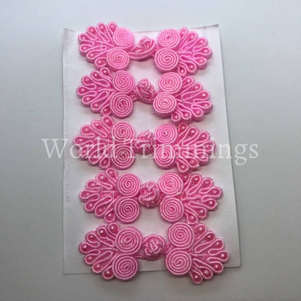 Five Pairs Of Bead Chinese Frogs Fasteners Closure Buttons Light Pink Clothing Accessories