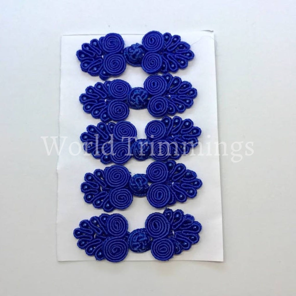 Five Pairs Of Bead Chinese Frogs Fasteners Closure Buttons Royal Blue Clothing Accessories