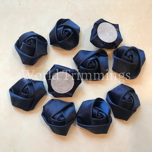 Flat Back Mini 3D Satin Rose Flower Accessories Handmade Rolled Rosettes For Hair Clip Or Headband