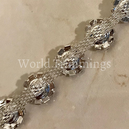 Flower Rhinestone Silver Crystal Trimming Chain Bridal Wedding Sash Hair Decoration 1/2 Diameter