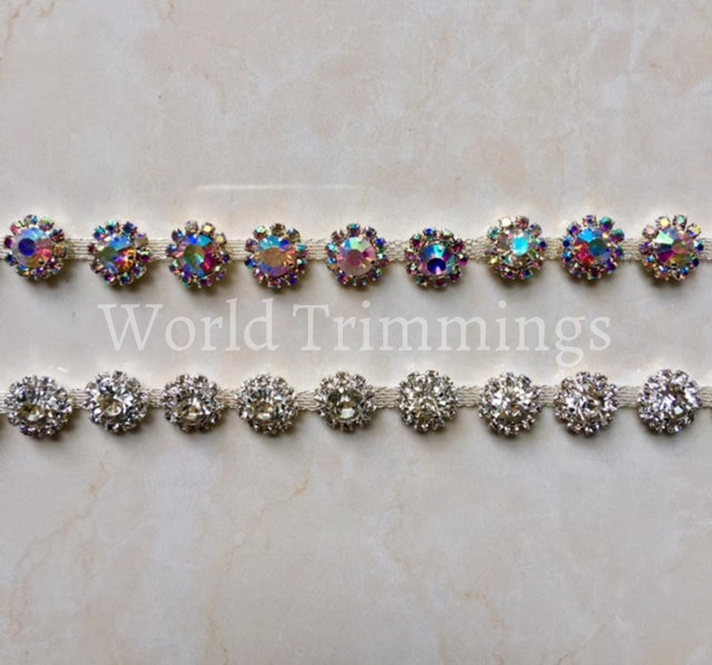 Flower Rhinestone Silver Crystal Trimming Chain Bridal Wedding Sash Hair Decoration 1/2 Diameter