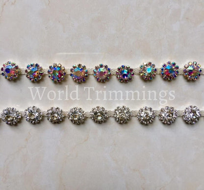 Flower Rhinestone Silver Crystal Trimming Chain Bridal Wedding Sash Hair Decoration 1/2 Diameter
