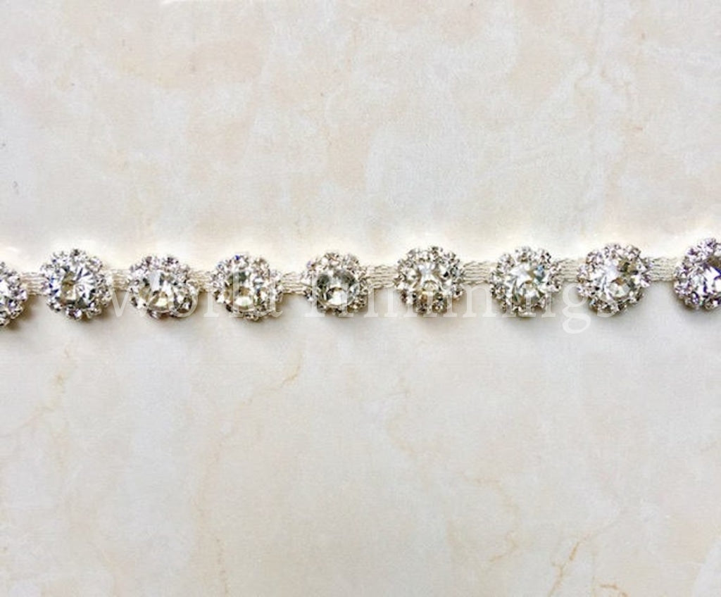 Flower Rhinestone Silver Crystal Trimming Chain Bridal Wedding Sash Hair Decoration 1/2 Diameter