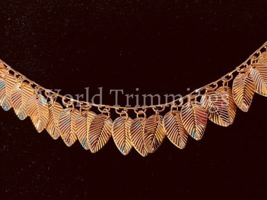 Gold Dangling Leaf Chain-- Plated Charms On Links Chain Per One Yard Costumes