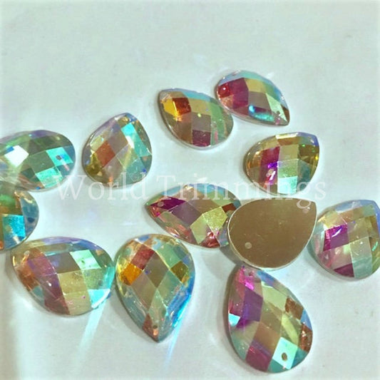 High Qualiry Crystal Ab Tear Drop Resin Stone 20X30Mm With Two Holes Sew On Diamante Rhinestone Gems