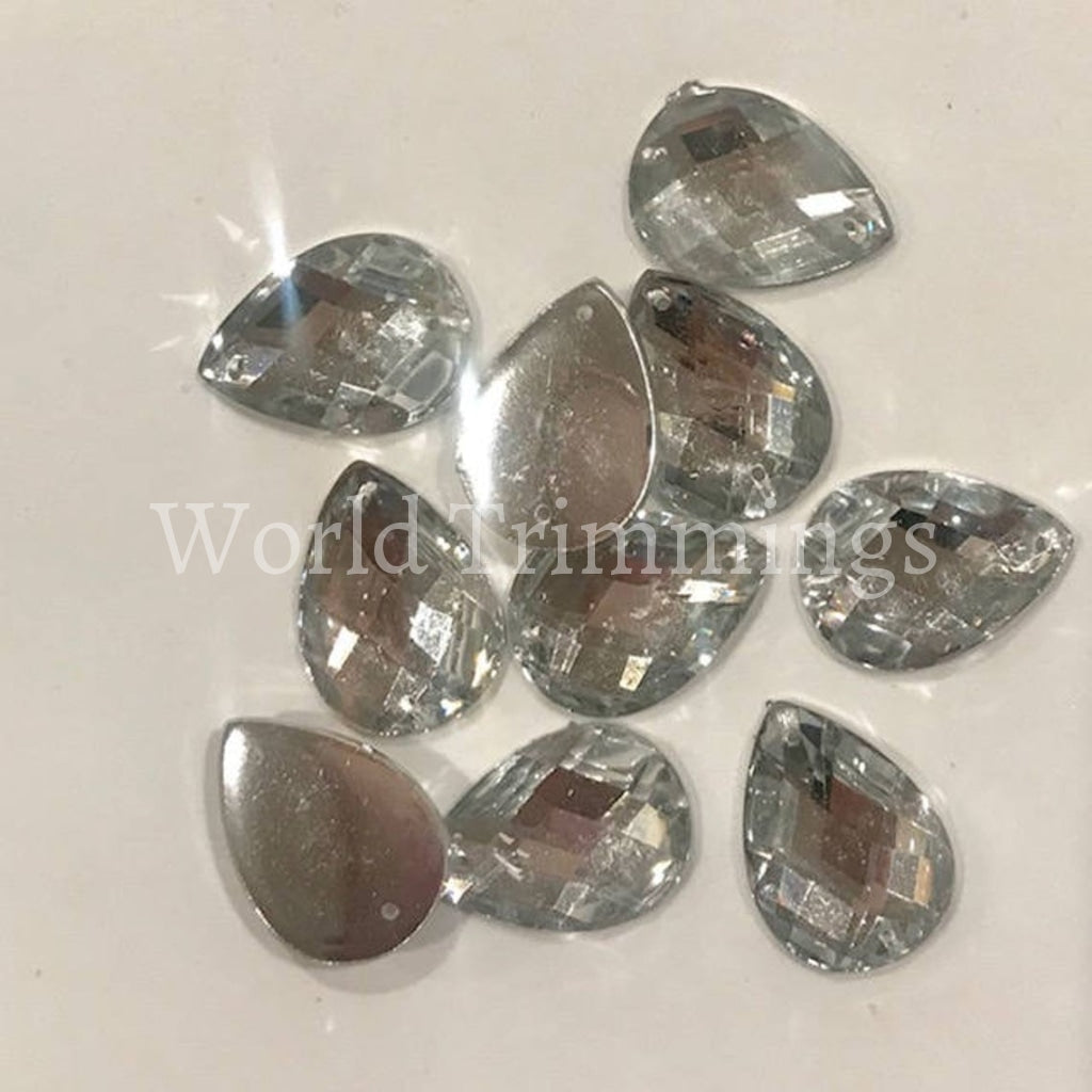 High Quality Crystal Tear Drop Resin Stone 18X25Mm With Two Holes Sew On Diamante Rhinestone Gems