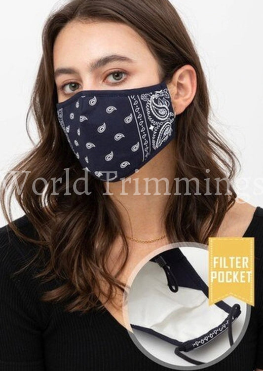 High Quality Navy Fashion Face Mask With Built In Filter And Nose Bar Made Uas Masks