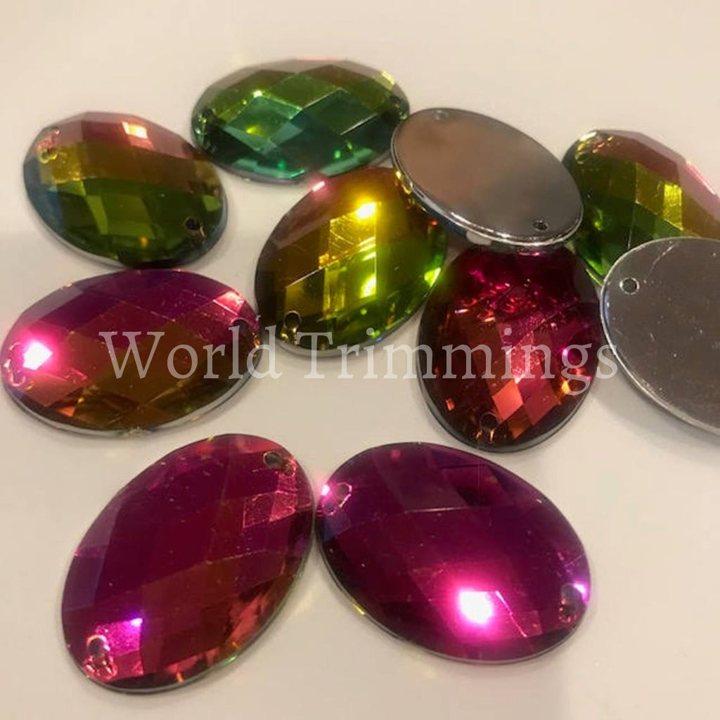 High-Quality Rainbow Ab Resin Rhinestones Oval Sharp Flat Back Shiny Like Swarovski Sew On 18X25Mm