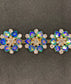 Teal Blue AB Flower With Gold Setting Rhinestone trim Price per Yard