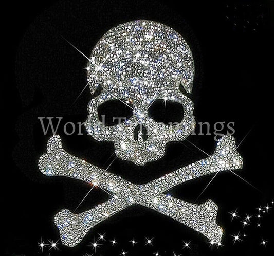 Large Skull And Crossbones Rhinestone Transfer - Iron On Hot Fix Crystal Bling Shirts Design Motif