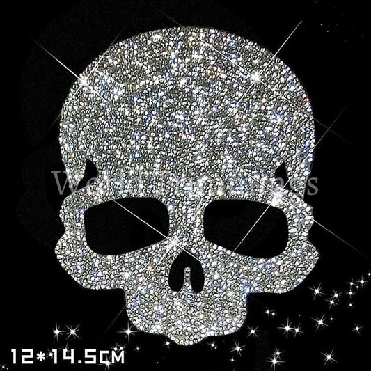 Large Skull Rhinestone Transfer - Iron On Hot Fix Crystal Bling Shirts Design Motif For Hat Jacket