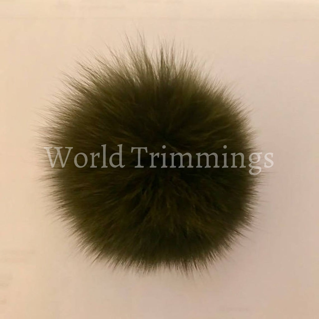 Natural Genuine Fox Fur Oliver Green Pom Ball 3.5-4 Inch Width Hats