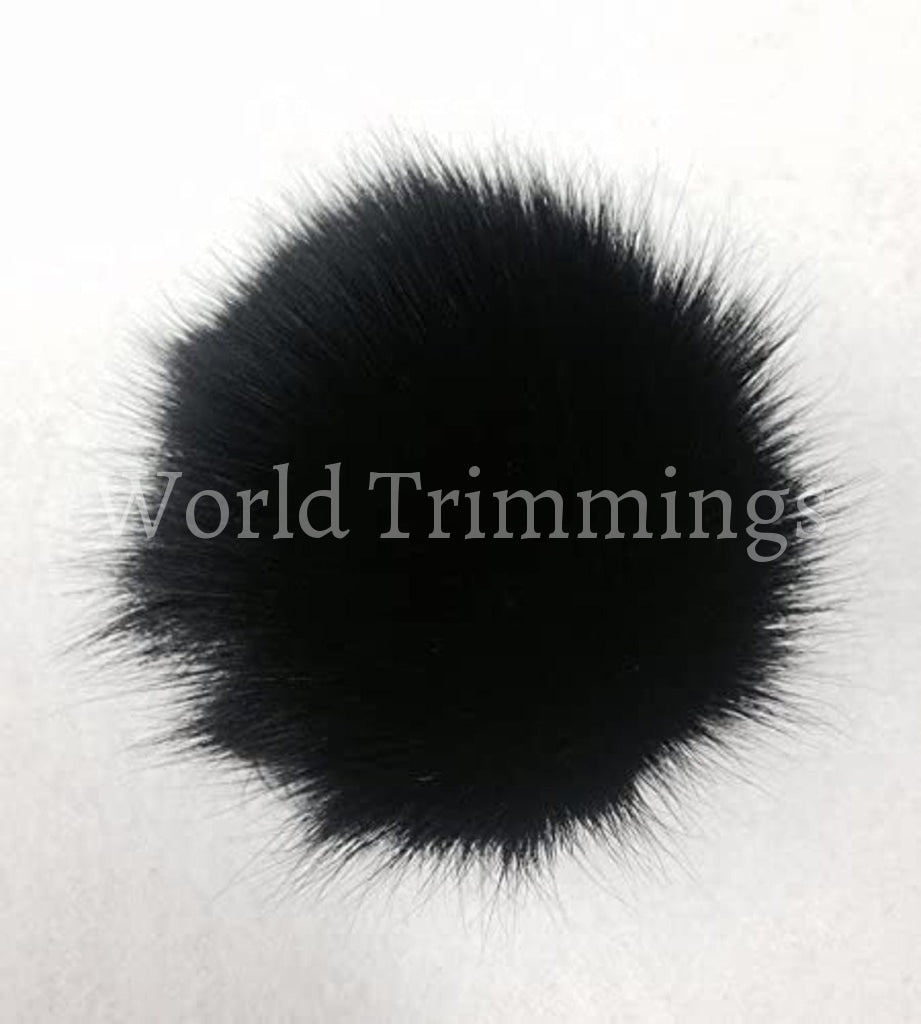 Natural Genuine Fox Fur Pom Ball 3.5-4 Inch Width Black Hats