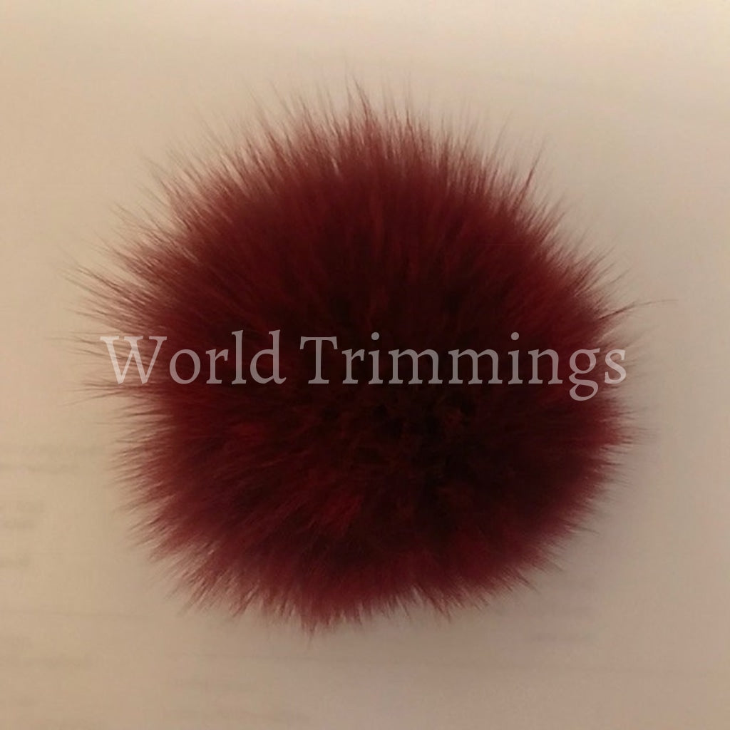 Natural Genuine Fox Fur Pom Ball 3.5-4 Inch Width Burgundy Hats