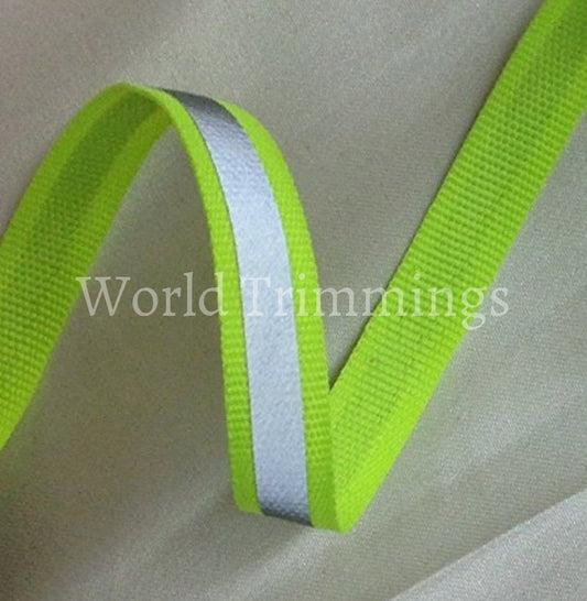 Neon Green Or Orange Reflective Glo Grosgrain Ribbon - 3/8 Silver Stripe -100% Polyester / Sports