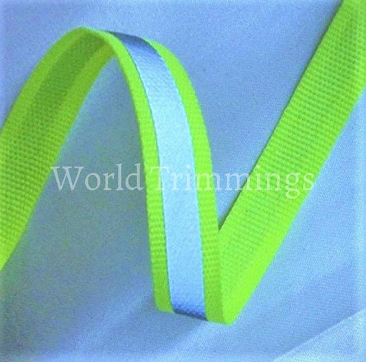 Neon Orange Or Green Reflective Glo Grosgrain Ribbon - 3/4 Silver Stripe -100% Polyester / Sports