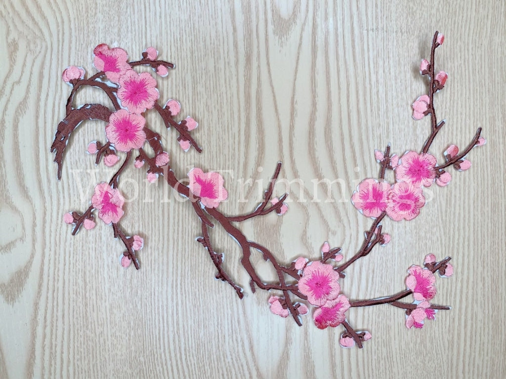 Peach Or Pink Plum Blossom Embroidered Applique.sew On Iron Patch Lace Embroidery Adhesive Headpiece