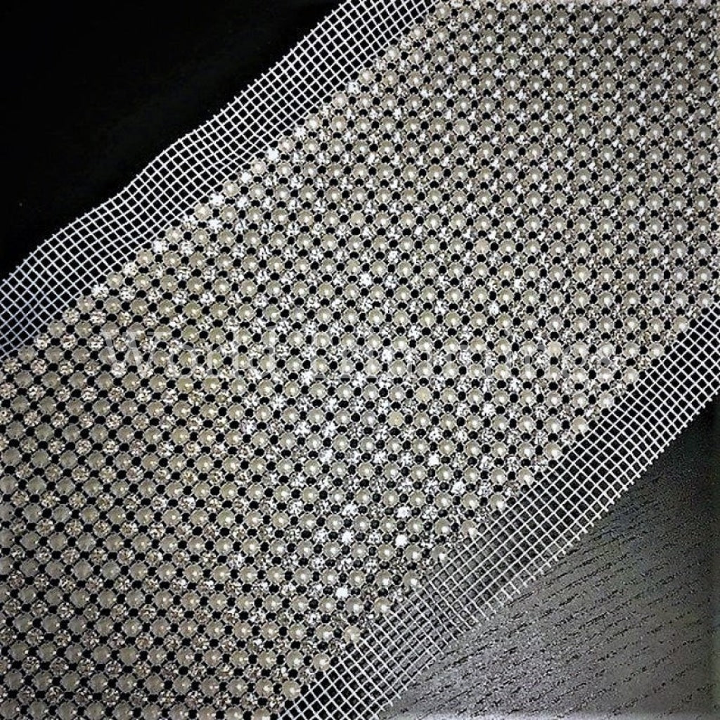 Pearl & Crystal Rhinestone Mesh With Silver Setting Sewing Trim Wedding Cake Banding 1 Yard 24 Rows