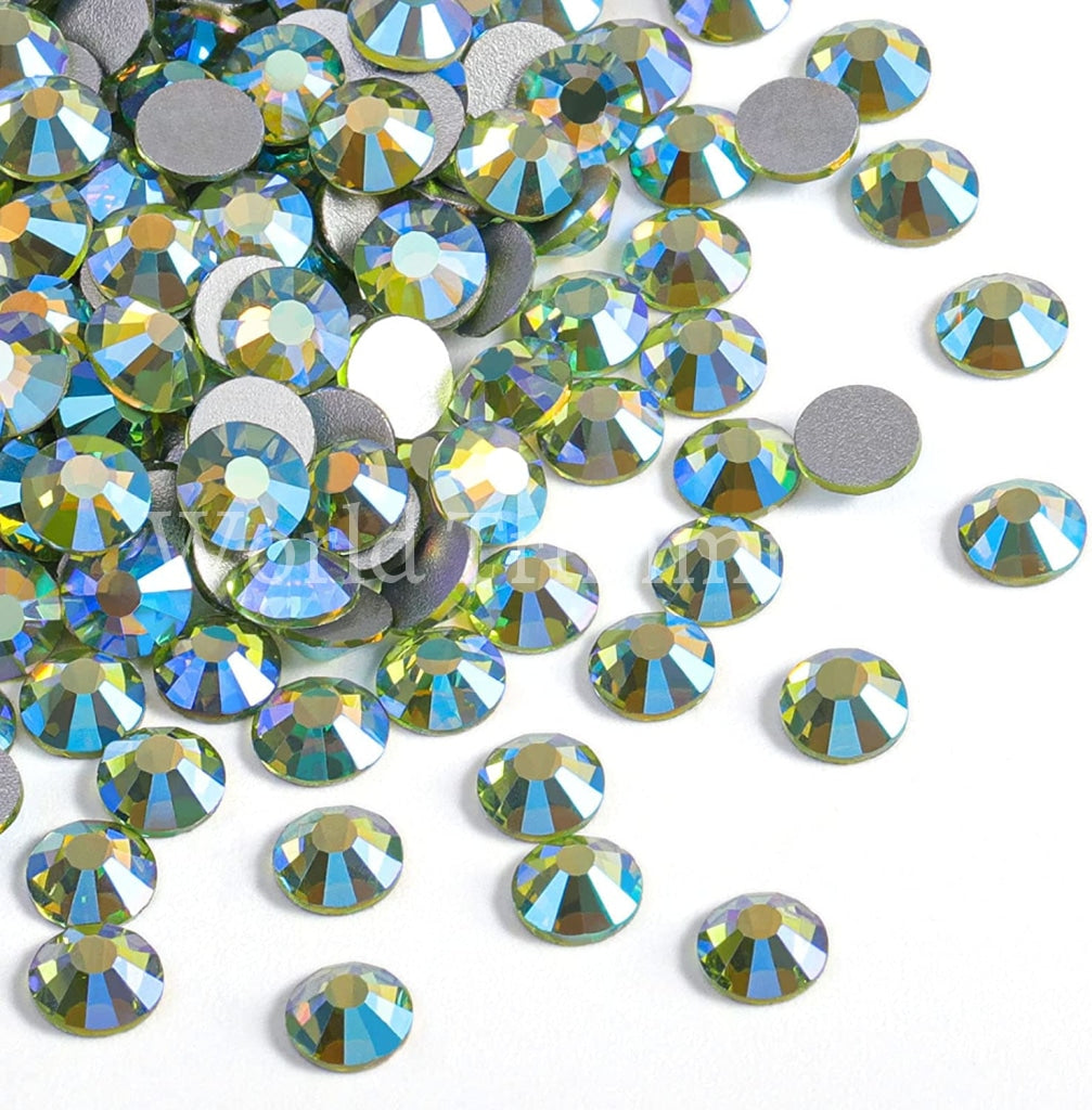 Peridot Ab 4Mm/ 5Mm/ 6Mm Loose Flat Back Rhinestone Packs/ Swarovski Shine Rhinestones Glue On