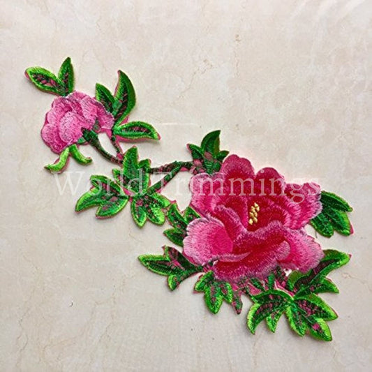 Pink Flower Embroidered Applique Patch Sew On Or Iron Lace Embroidery Adhesive Headpiece For Diy