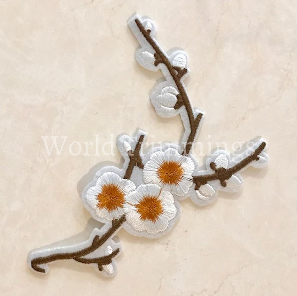 Plum Blossom Flower Embroidered Applique Patch Embroidery Adhesive Headpiece For Diy Dress Fashion