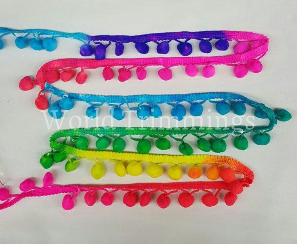 Pom Trim Handcrafted Fringe Fabric Lace Sewing Border Neon Rainbow Clothing Accessories