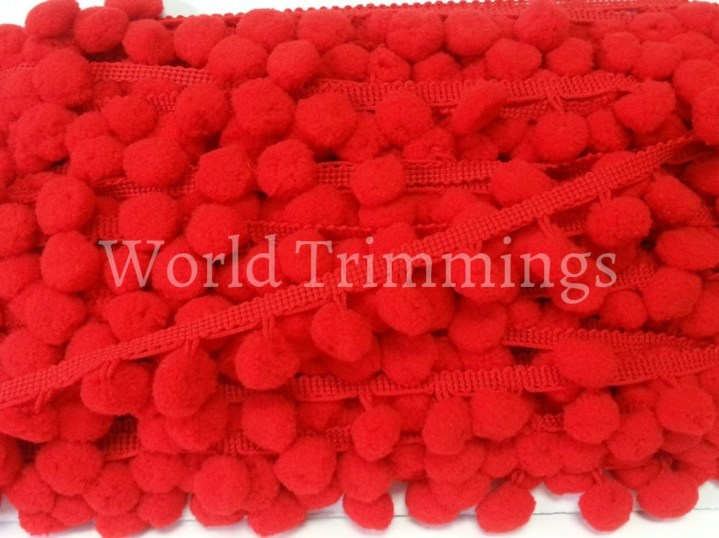 Pom Trim Handcrafted Fringe Fabric Lace Sewing Border Red Clothing Accessories