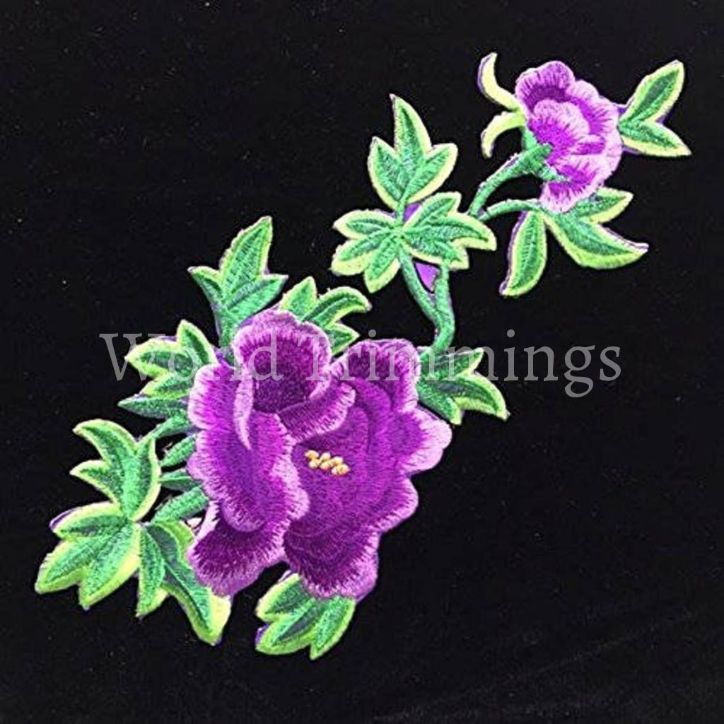 Purple Flower Embroidered Applique Patch Sew On Or Iron Lace Embroidery Adhesive Headpiece For Diy