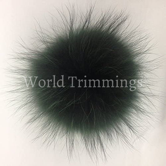 Real Fox Fur Pom Dark Green Color 5 Inchs Hat Raccoon Pompom Large Poms Ball Hats