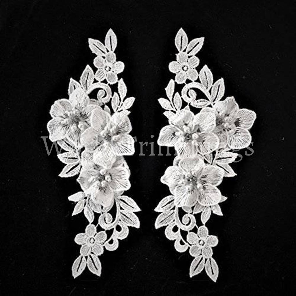 Rhinestone And Pearl 3 D Flower Lace Three Dimension Applique Diy Sew On Price Per Pair Baby &