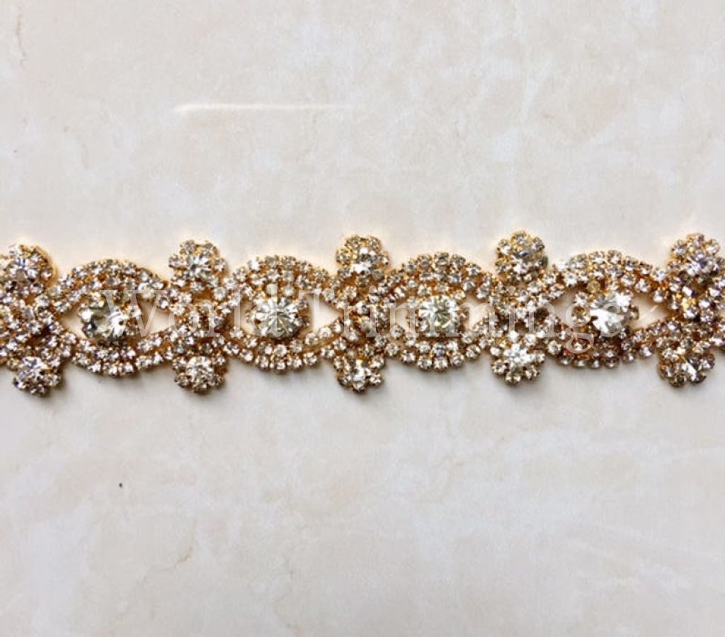 Rhinestone Crystal With Gold Setting Trimming Chain Bridal Wedding Sash Hair Decoration 1 Diameter