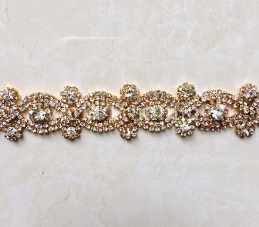 Rhinestone Crystal With Gold Setting Trimming Chain Bridal Wedding Sash Hair Decoration 1 Diameter