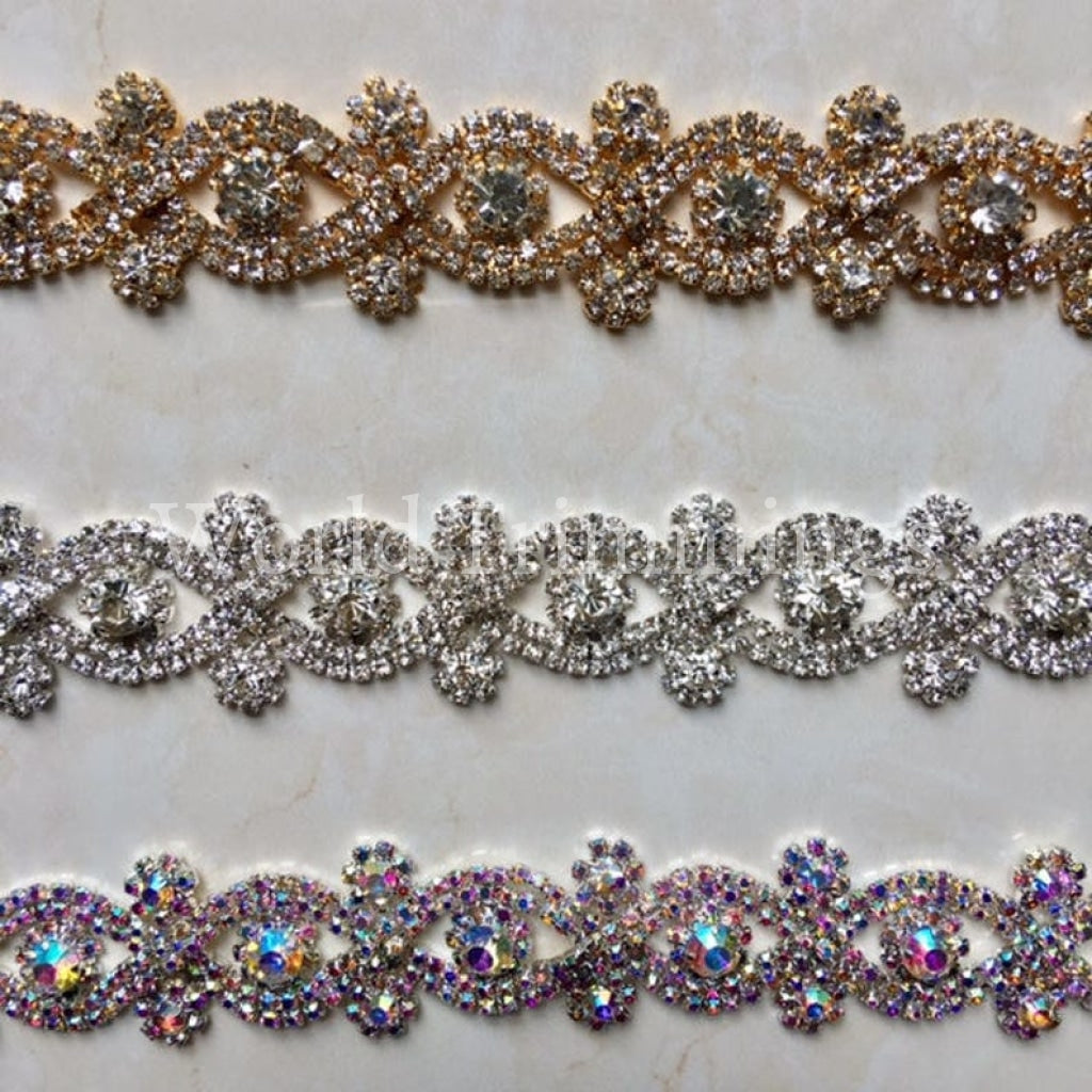 Rhinestone Crystal With Gold Setting Trimming Chain Bridal Wedding Sash Hair Decoration 1 Diameter