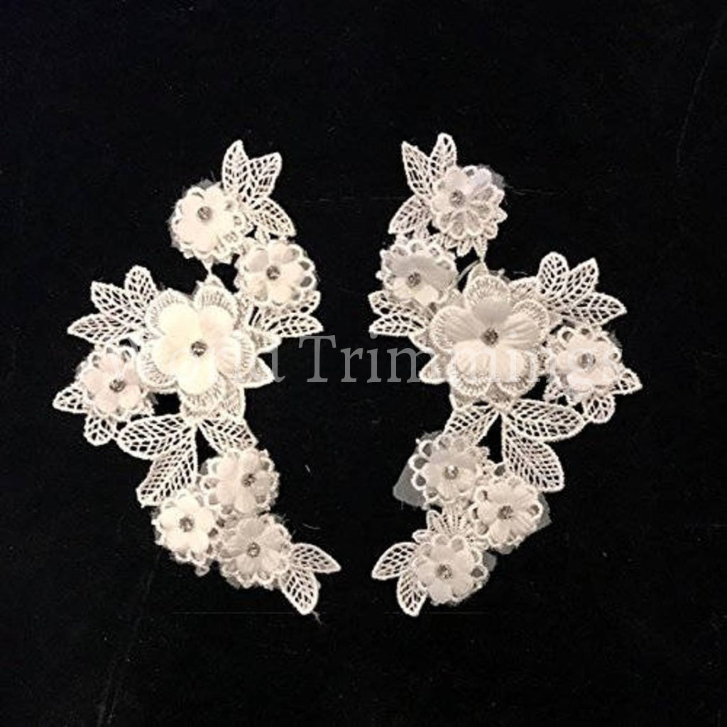 Rhinestone Flower Lace Three Dimension Applique Diy Sew On Price Per Pair Baby & Toddler Clothing