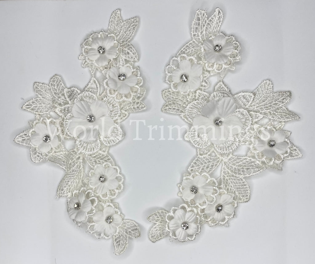 Rhinestone Flower Lace Three Dimension Applique Diy Sew On Price Per Pair Baby & Toddler Clothing