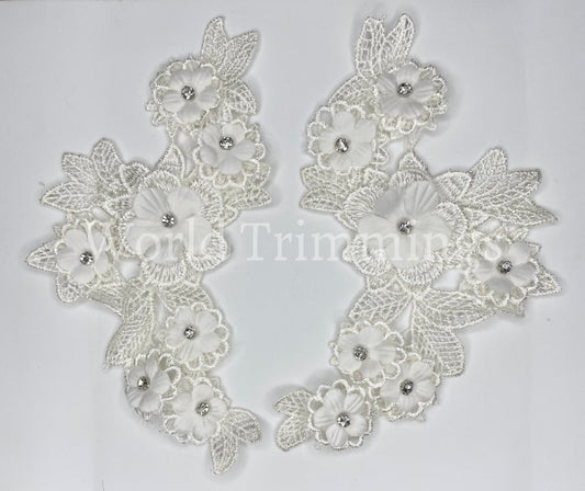 Rhinestone Flower Lace Three Dimension Applique Diy Sew On Price Per Pair Baby & Toddler Clothing