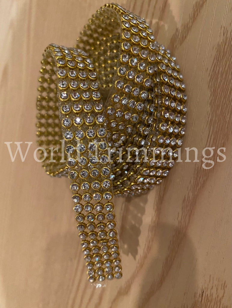 Silver Crystal Mesh With Gold Setting 4 Rows (3Mm Ab) Ribbon Iron-On Diamante Reel Baby & Toddler