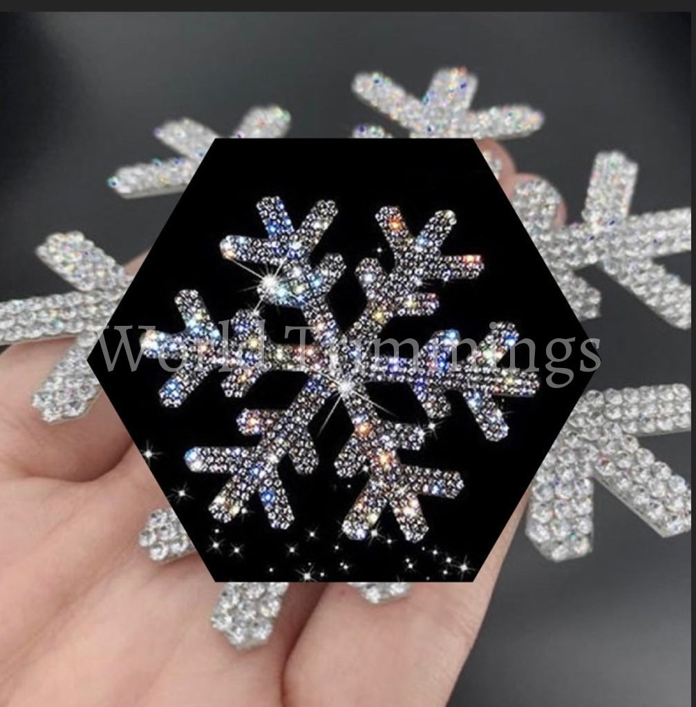 Snowflake Crystal Decal Rhinestone Transfer Iron On Bling Shirts Design Motif For Hat Jacket