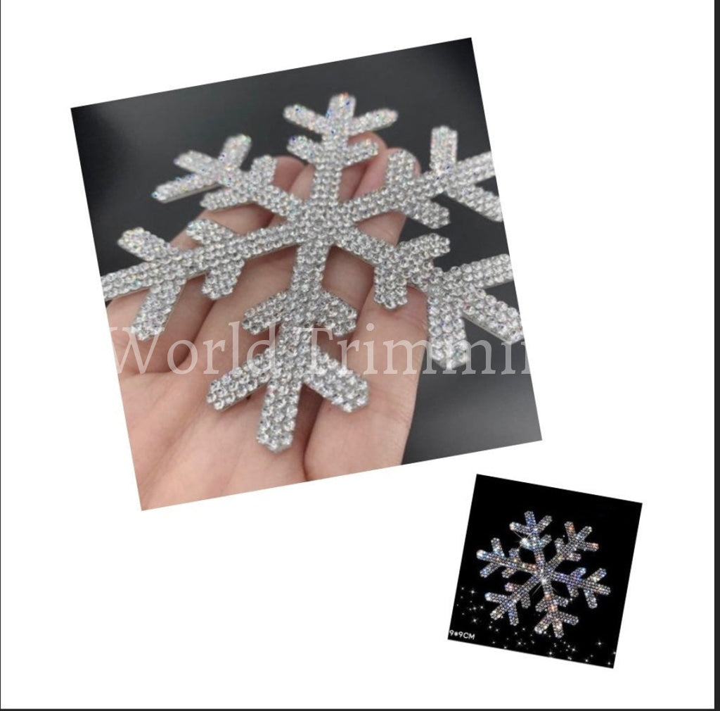 Snowflake Crystal Decal Rhinestone Transfer Iron On Bling Shirts Design Motif For Hat Jacket