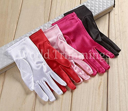 Stretch Satin Gloves Wrist Length For Ladies (2Bl) Black & Mittens