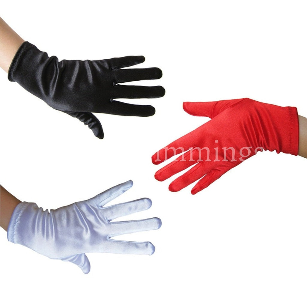 Stretch Satin Gloves Wrist Length For Ladies (2Bl) White & Mittens