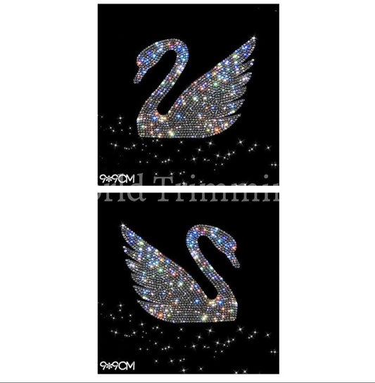 The Swan Faces Shape Crystal Decoration Rhinestone Transfer Iron On Bling Design Motif For Hat